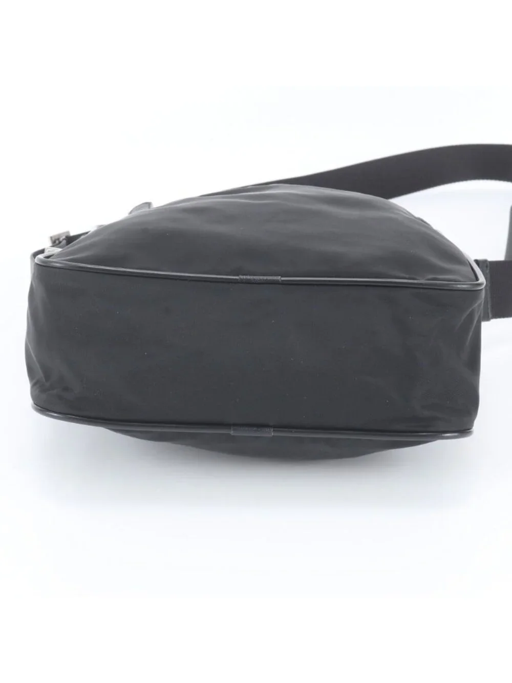 Prada Tessuto Nylon Triangle Logo Leather Shoulder Bag Crossbody Black